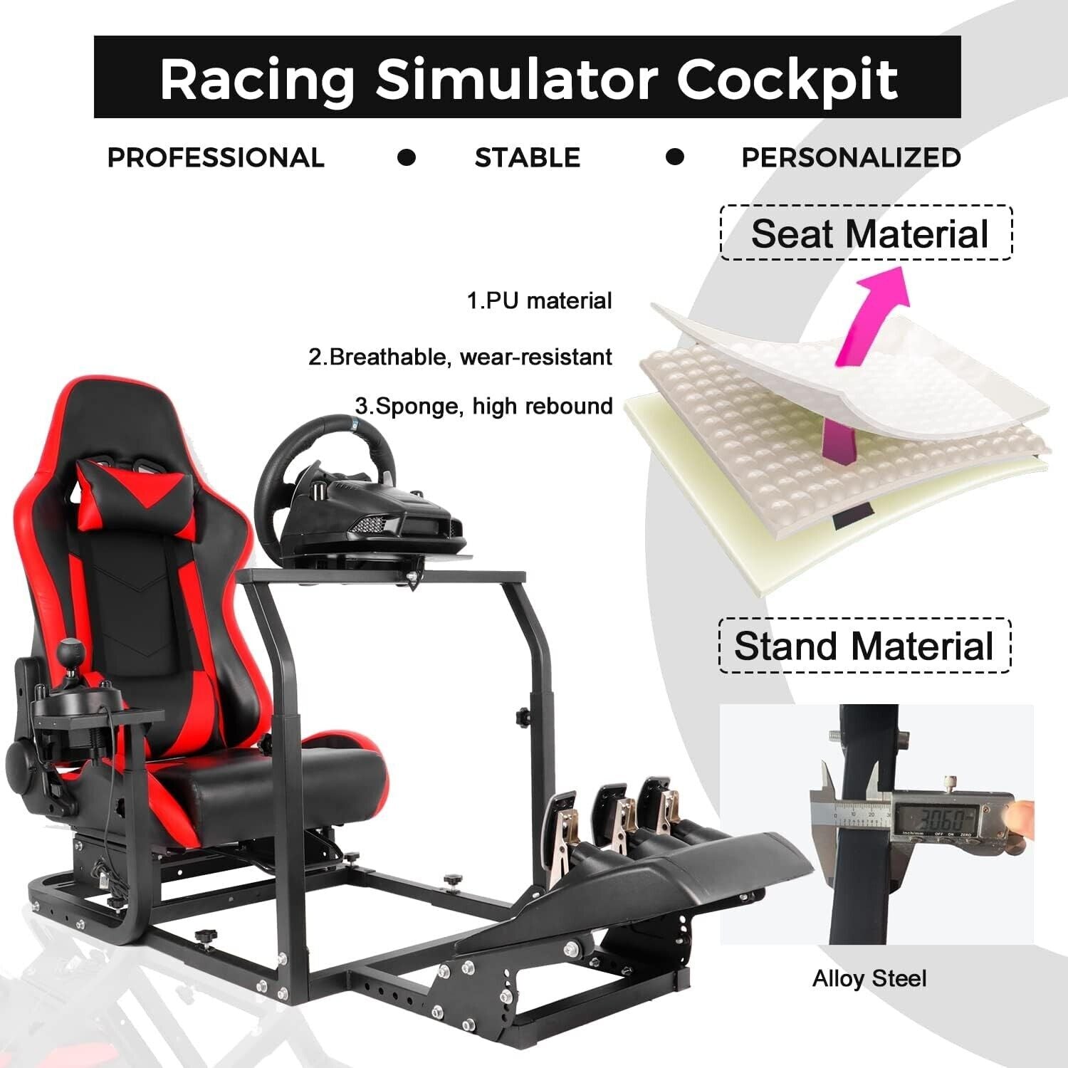 MNR Driving Game Sim Racing Frame Rig + Seat for Wheel Pedals Xbox PS PC