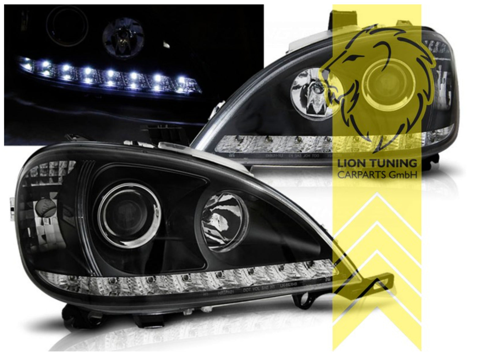 LT LED DRL Lightbar Halo Headlights Mercedes W163 ML M-Class Black 98-01 LHD