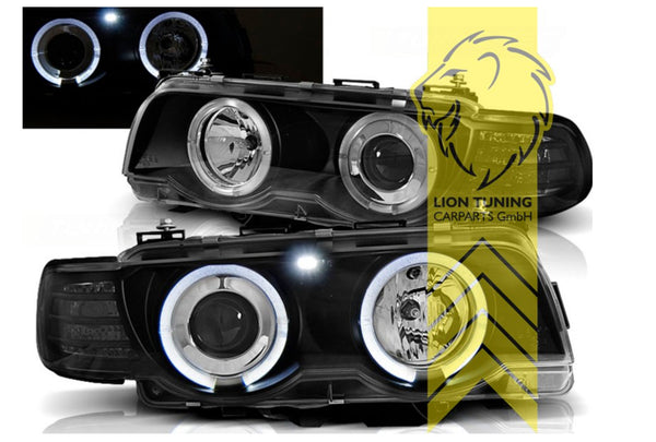 LT Pair LED DRL Halo Ring Angel Eye Headlights BMW E38 black XENON LHD