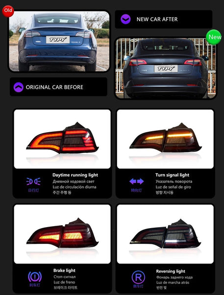 TYPY Pair 19-22 Tesla Model 3 Model Y Lightbar Sequential LED DRL Rear Lights