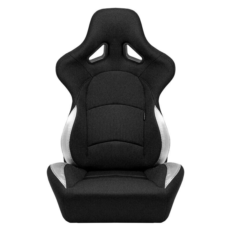 ATS BS2 x1 Universal Recline Fibreglass Hard Back Sports Bucket Seat Black Silver Textile Fabric