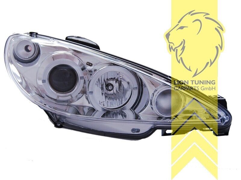 LT LED CCFL Ring Headlights Peugeot 206 206CC CC Cabrio SW Break Chrome H4 LHD