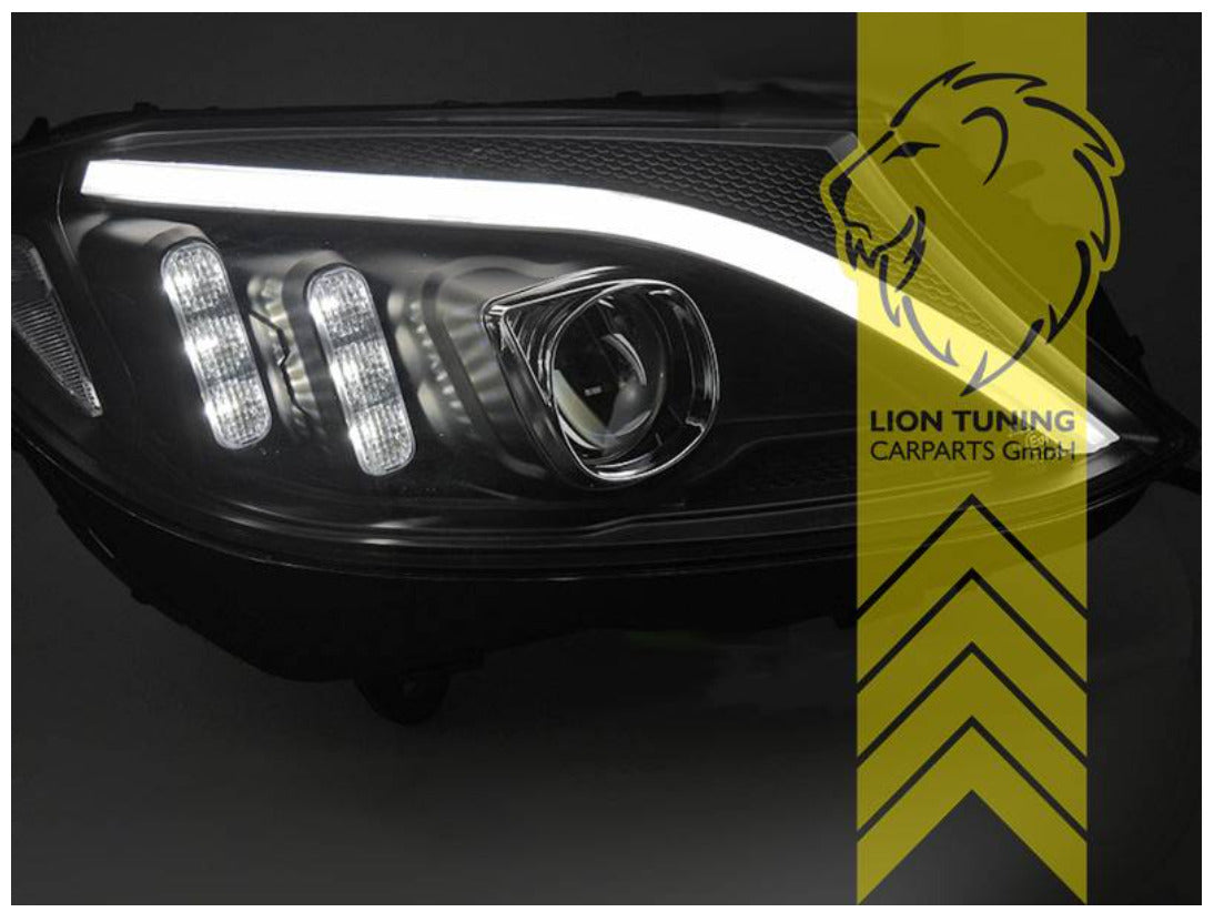 LT LED DRL Halo Lightbar Headlights Merc W205 S205 C205 A205 Black LHD 14-18