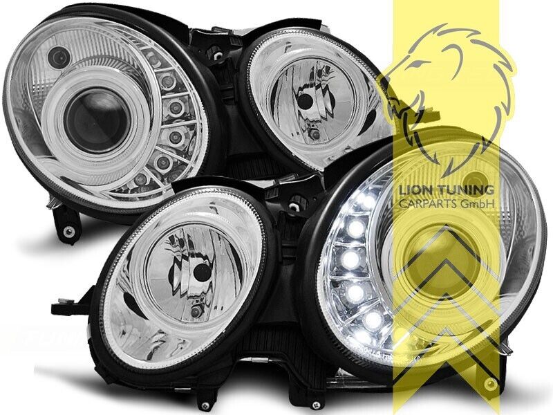 LT LED DRL Halo Lightbar H1 Headlights Mercedes W211 E-Class 02-06 chrome LHD