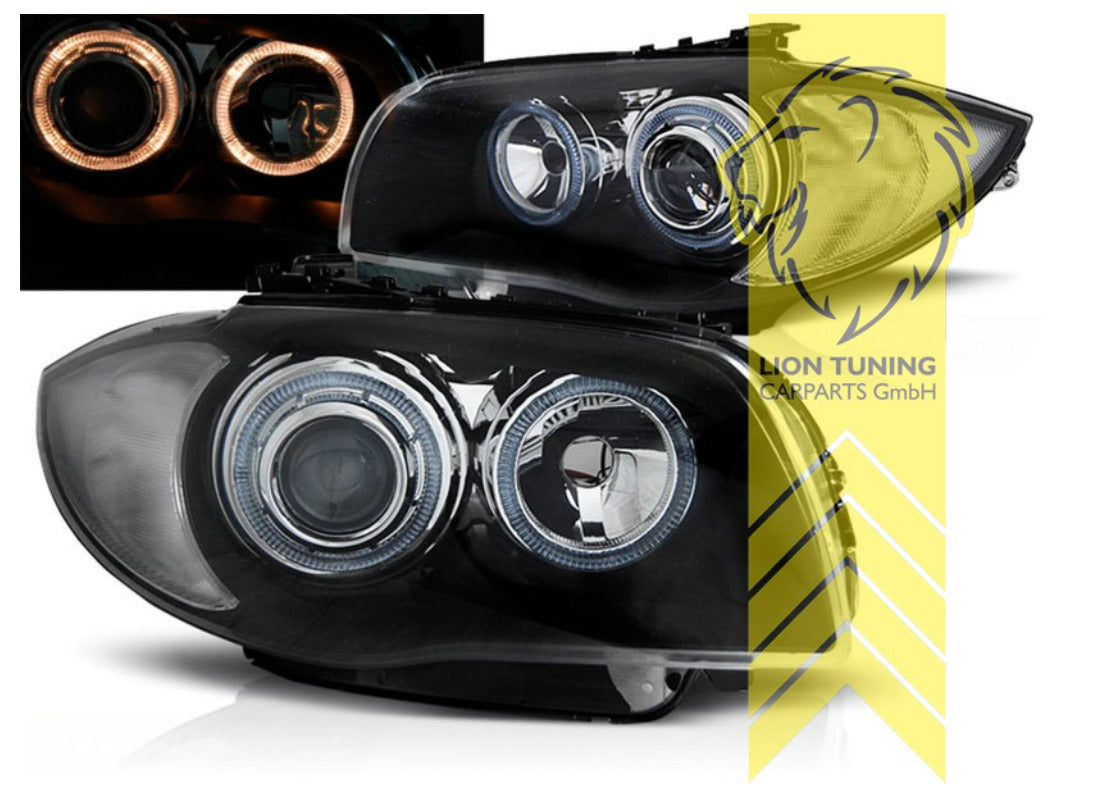 LT LED DRL Angel Eye Halo DEPO Headlights BMW 1 Series E81 E82 E87 E88 black LHD