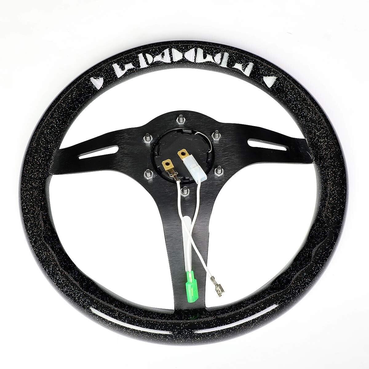 NRG Innovations Uni 350mm Leather Steering WHEEL Car Black Sparkle Wood Grain