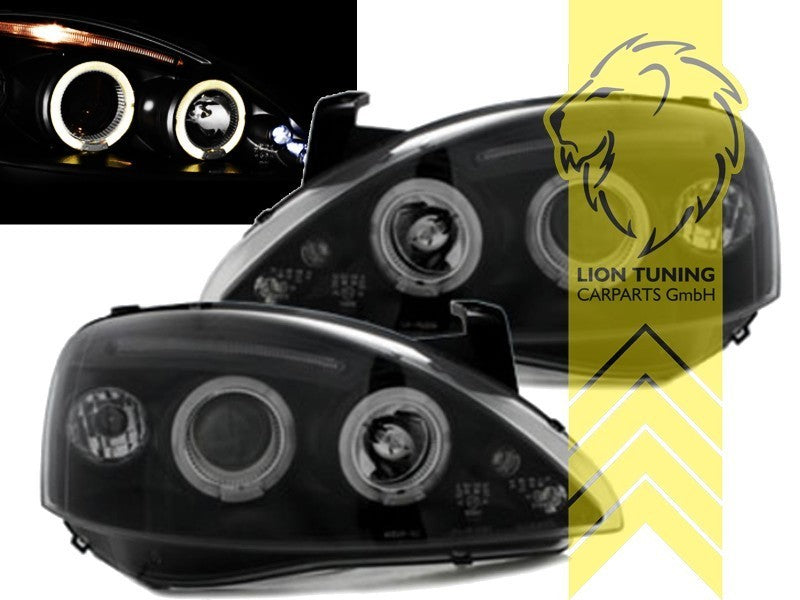 LT Pair LED Angel Eye Halo Headlights Opel Vauxhall Corsa C Combo C black LHD