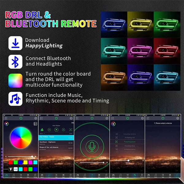 VLAND RGB Dual Beam Dodge Charger 2011-2014 SEQ LED DRL Lightbar Headlights