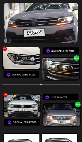 TYPY Pair 17-21 VW Tiguan LED DRL Dynamic Headlights LHD / RHD Beam Available