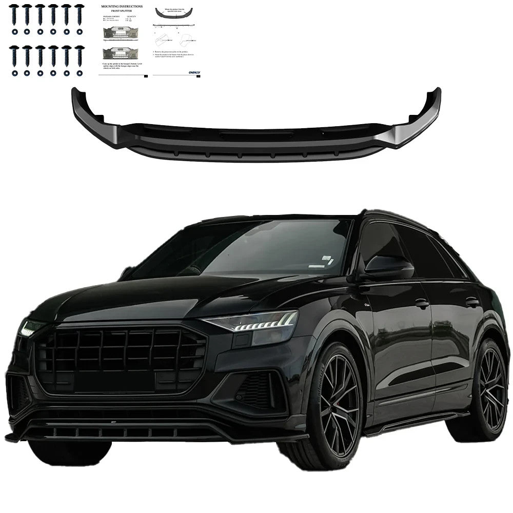 OW Front Bumper Lip Splitter Valance AUDI SQ8 / Q8 S-Line Mk1 18-23 Gloss Black