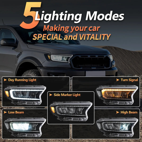 VLAND Ford Ranger T6 Raptor Wildtrak 19-22 LED DRL Lightbar Headlights FITS US