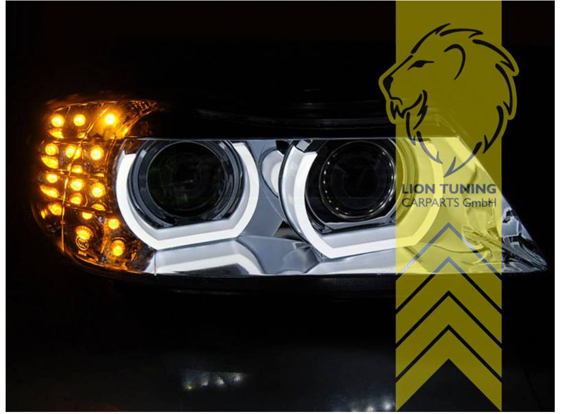 LT Pair LED DRL Halo XENON + AFS Headlights BMW E90 Sedan E91 Touring chrome LHD