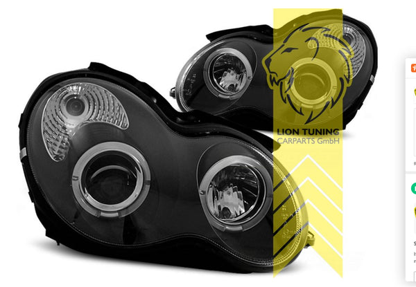 LT LED DRL CCFL Ring Headlights Mercedes W203 S203 T-Model C-Class Black LHD