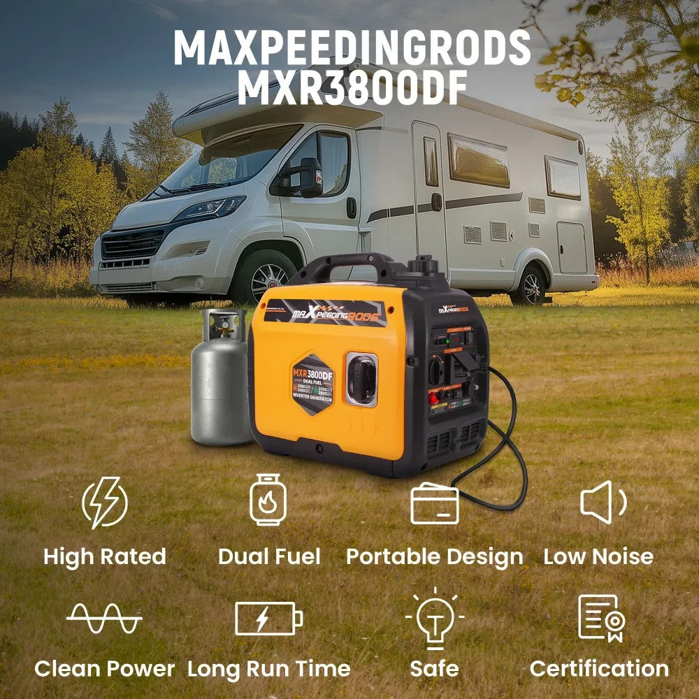 MXPR Generator Petrol Inverter 3500W Portable 22kg RV SUV Camping Home Backup