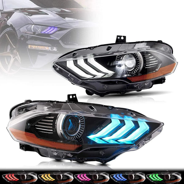 VLAND Ford Mustang 6 MK6 RGB Projector S550 18-23 LED DRL Lightbar Headlights