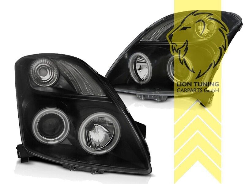 LT Pair LED DRL Halo CCFL Ring Headlights Suzuki Swift 3 MZ EZ 05-10 black LHD