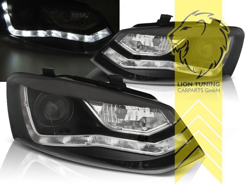 LT Pair LED DRL Lightbar Headlights VW Polo 6R 6C 09-17  black LHD