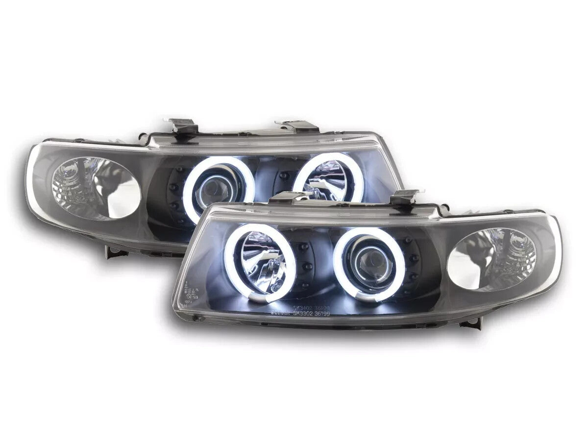 FK Pair LED DRL Lightbar Halo Ring Headlights CCFL Seat Leon 1M 99-06 black LHD