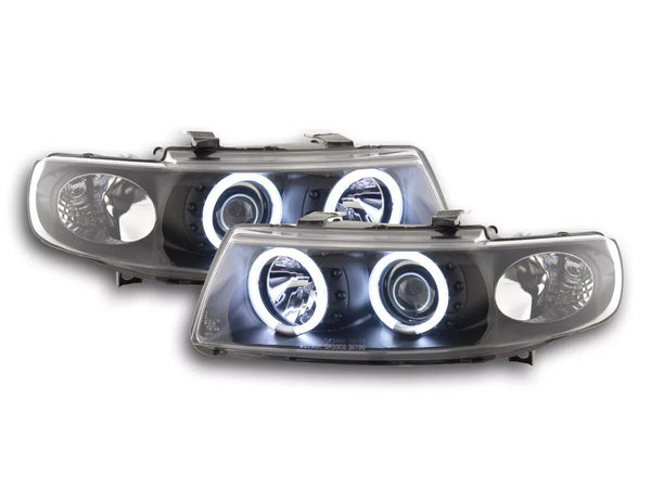 FK Pair LED DRL Lightbar Halo Ring Headlights CCFL Seat Leon 1M 99-06 black LHD