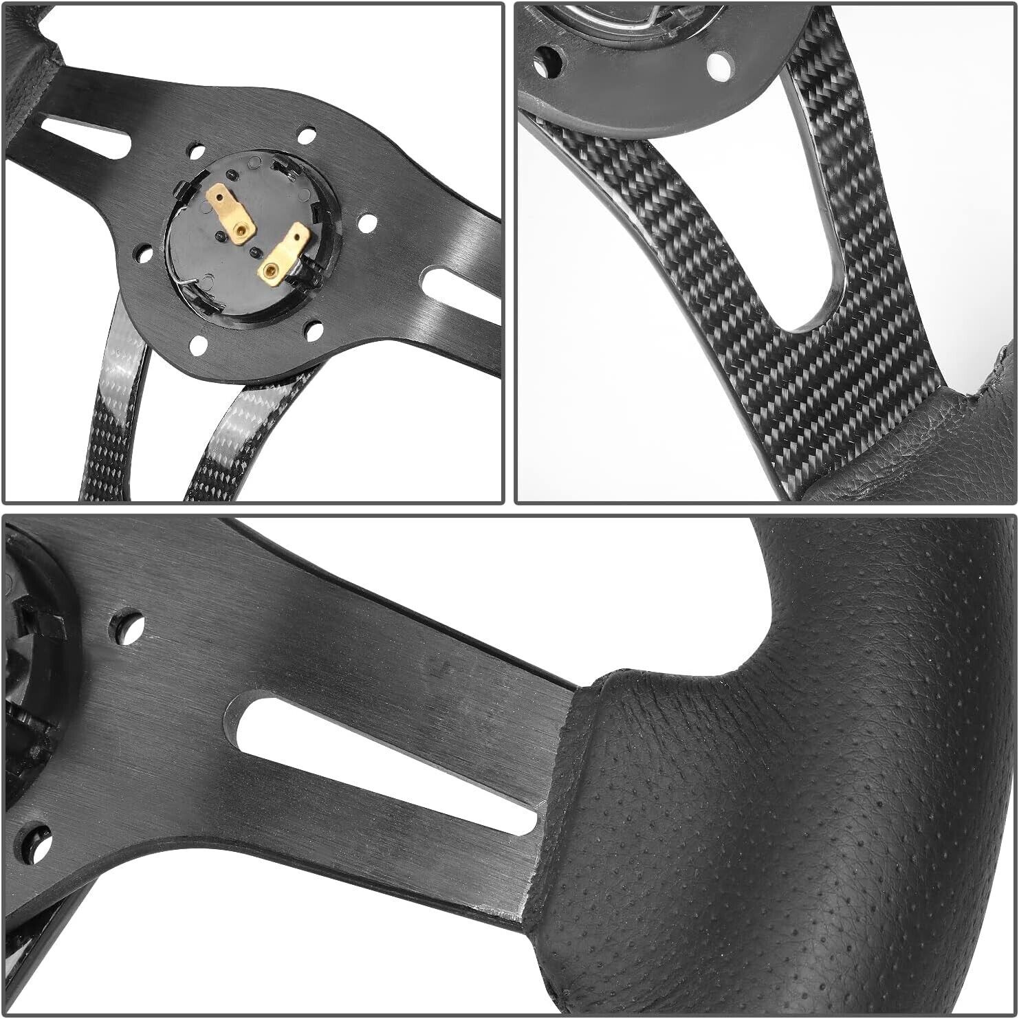 NRG Innovations ST-002RCF 320mm Leather Universal Steering Wheel Black Carbon Fibre Car Sim 70mm 6-Bolt