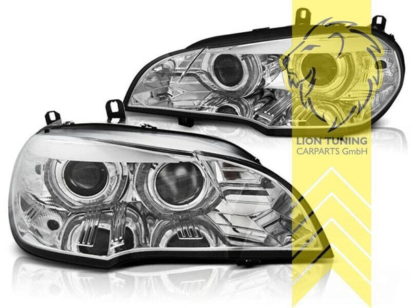 LT  Pair LED DRL Lightbar 4D Halo Ring Headlights BMW X5 E70 chrome LHD