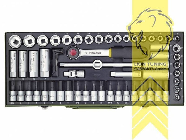 PROXXON 3/8 Super Compact Socket Wrench Set Nuts HX TX XZN Ratchet 65pc