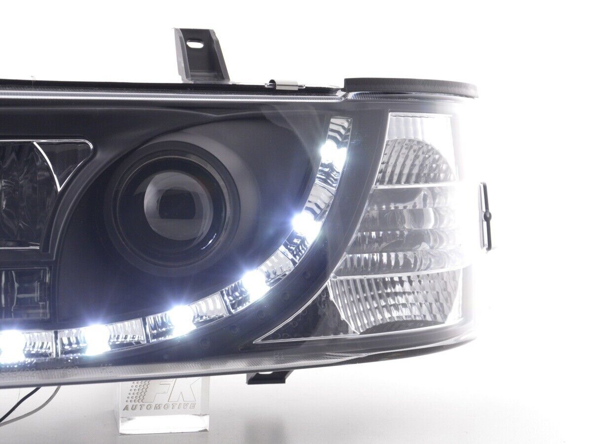 FK Pair LED DRL Devil Eye Lightbar Headlights VW Transporter T4 90-96 Black RHD