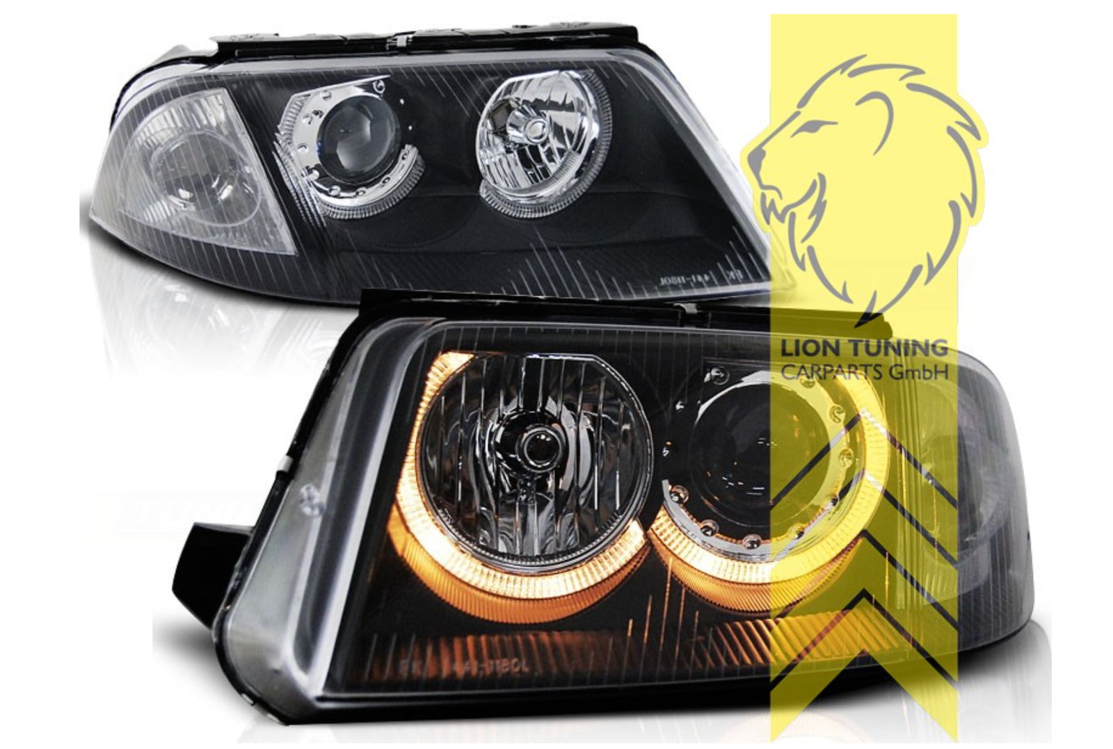 LT DEPO Pair Halogen H7 Angel Halo Ring Headlights VW Passat 3BG B5 Black LHD