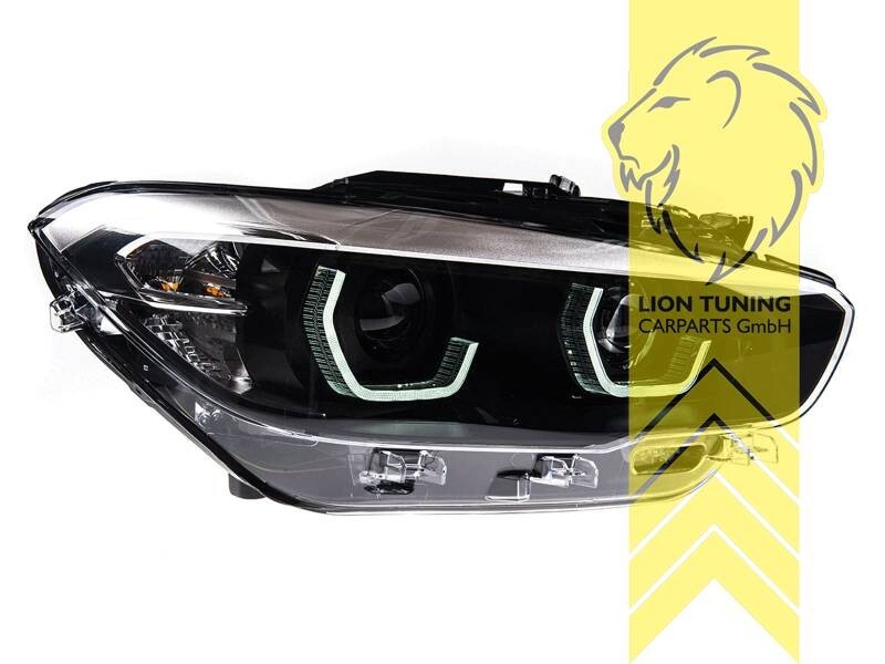 LT Pair LED DRL Dual Halo Y Hex Headlights BMW 1 Series F20 F21 LCI 15-19 black LHD
