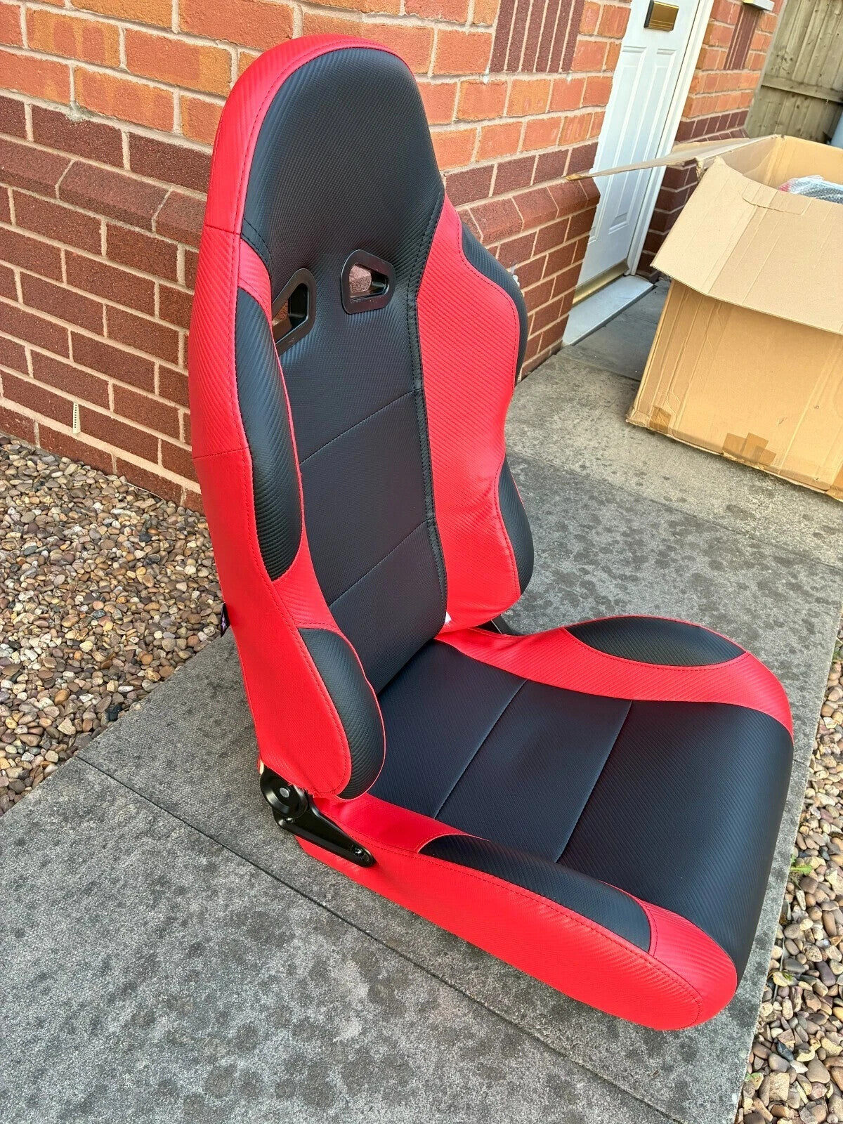 UK FK Pair Universal Recline Bucket Seats inc slide runners - Red & Black Carbon