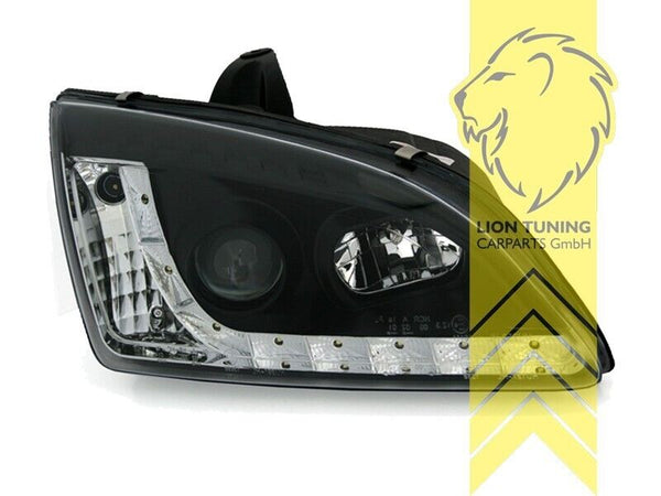 LT LED DRL Lightbar Projector Headlights Ford Focus 2 Hatchback SW Black LHD