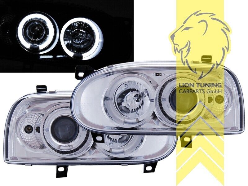 LT Pair LED DRL Halo Ring Headlights VW Golf 3 MK3 91+ Limo Variant Cabrio chrom