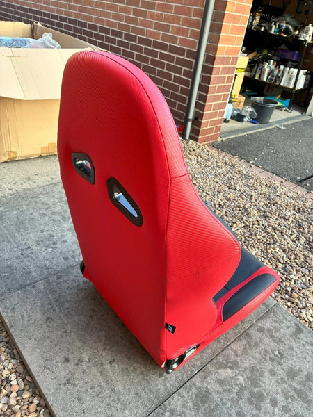 UK FK Pair Universal Recline Bucket Seats inc slide runners - Red & Black Carbon