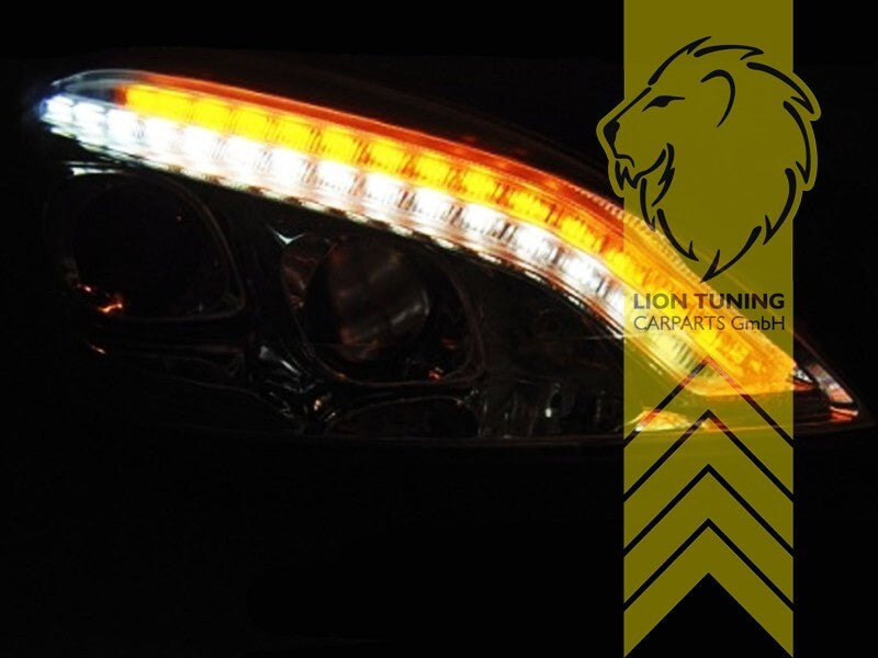 LT Pair XENON LED DRL Halo Eye Headlights Mercedes W221 S-Kl 05-09 black LHD