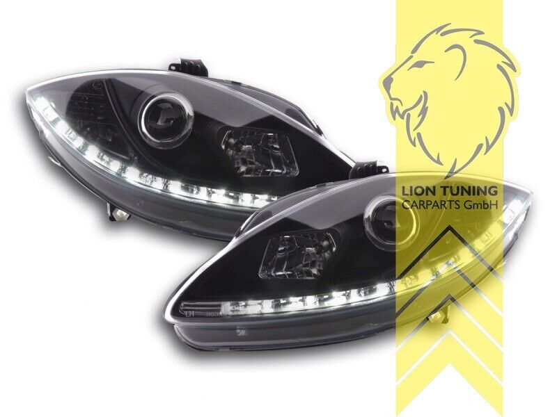 LT LED DRL Lightbar Headlights Seat Leon 1P Altea 5P 04-09 H1 Black LHD