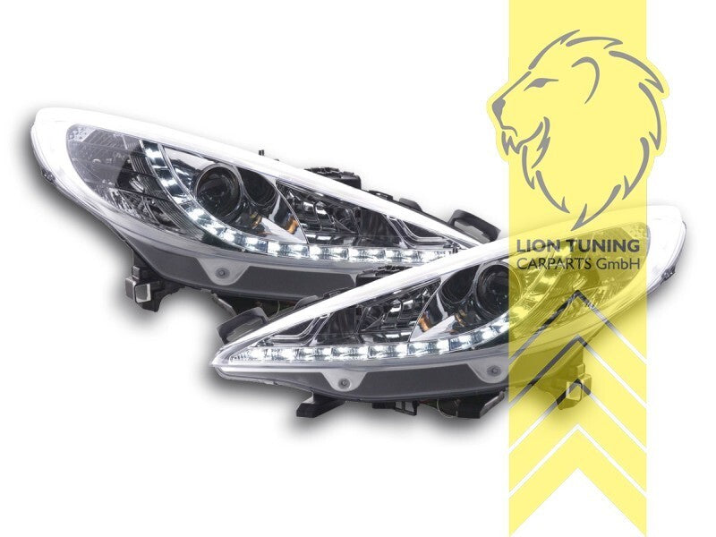 LT LED DRL Lightbar Headlights Peugeot 207 207CC CC Cabrio SW Break Chrome LHD