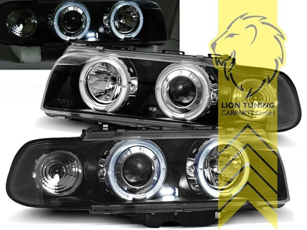 LT Pair LED DRL Halo Ring Angel Eye Headlights BMW E38 black 98-01 Facelift LHD