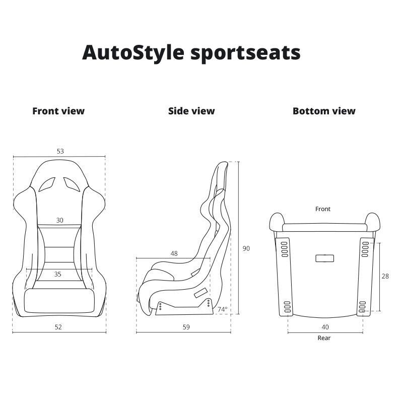 AUTOSTYLE BW x1 Single Universal Sports Bucket Seat Car Sim Fixed Back + slides