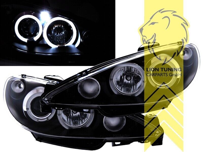 LT LED Halo Ring Headlights Peugeot 206 206CC CC Cabrio SW Break Black H7 LHD