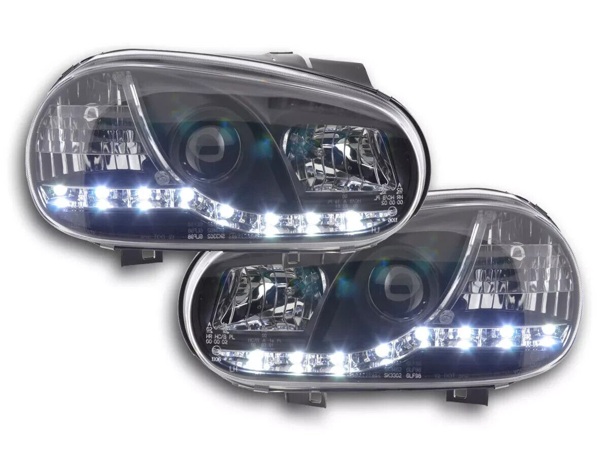 UK STOCK FK LED DRL Halo Projector Lightbar Headlights Golf 4 1J MK4 98-03 Black RHD