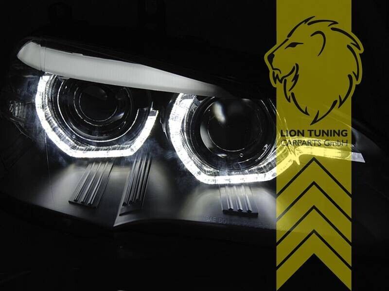 LT Pair LED DRL Halo XENON Lightbar Headlights BMW X5 E70 07-10 Black H7 H1 LHD