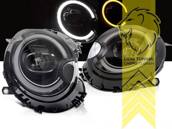 LT Pair LED DRL Halo Ring Headlights BMW Mini One R55 R56 R57 R58 R59 black LHD