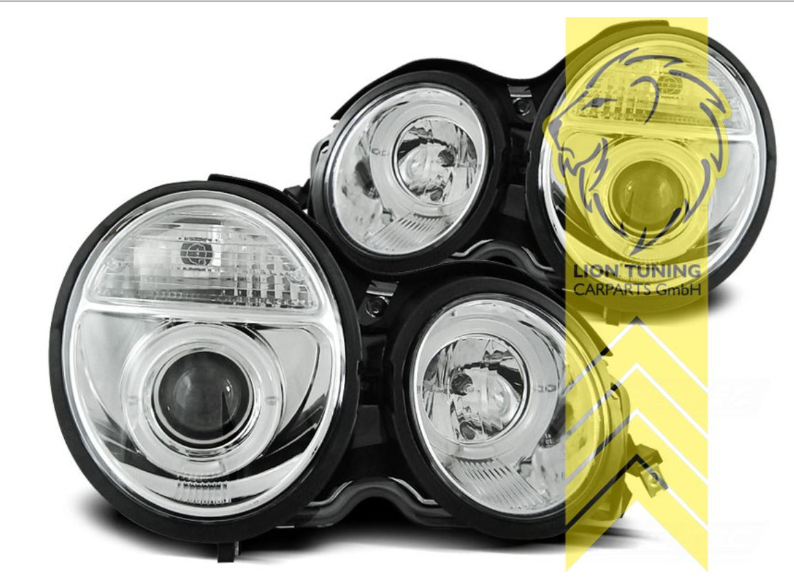 LT Pair LED DRL Halo Headlights Mercedes W210 Limo T-Model E-Class chrome LHD