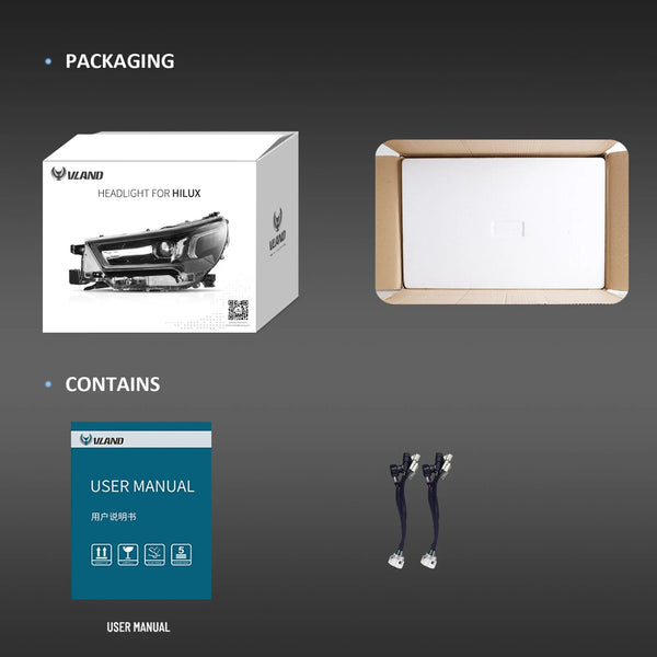 VLAND 21-24 Toyota Hilux Bi LED DRL Projector Streamer Headlights Black LHD RHD