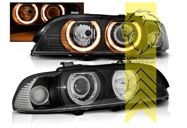 LT LED DRL Halo Ring Eye XENON Headlights BMW E39 Saloon Touring 95-00 Black LHD