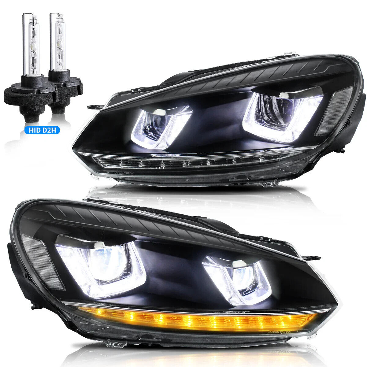 VLAND VW Golf 6 MK6 08-14 SEQUENTIAL LED DRL Lightbar Headlights LHD