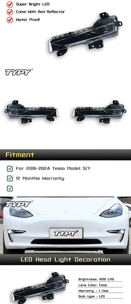 TYPY Pair 19-21 Tesla Model 3 Front Bumper LED DRL Turn Signal Fog Lights