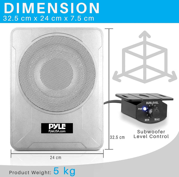 8 Inch Low Profile Amplified Subwoofer 600 Watt Compact Enclosed Under Seat
