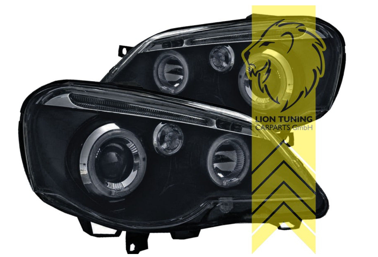 LT Set LED Angel Eye Halo Ring Headlights VW Polo 9N3 05-09 Facelift black LHD