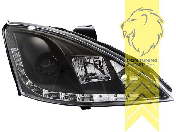 LT LED DRL Lightbar Headlights Ford Focus 1 MK1 DAW DBW DFW DNW HB SW Black LHD